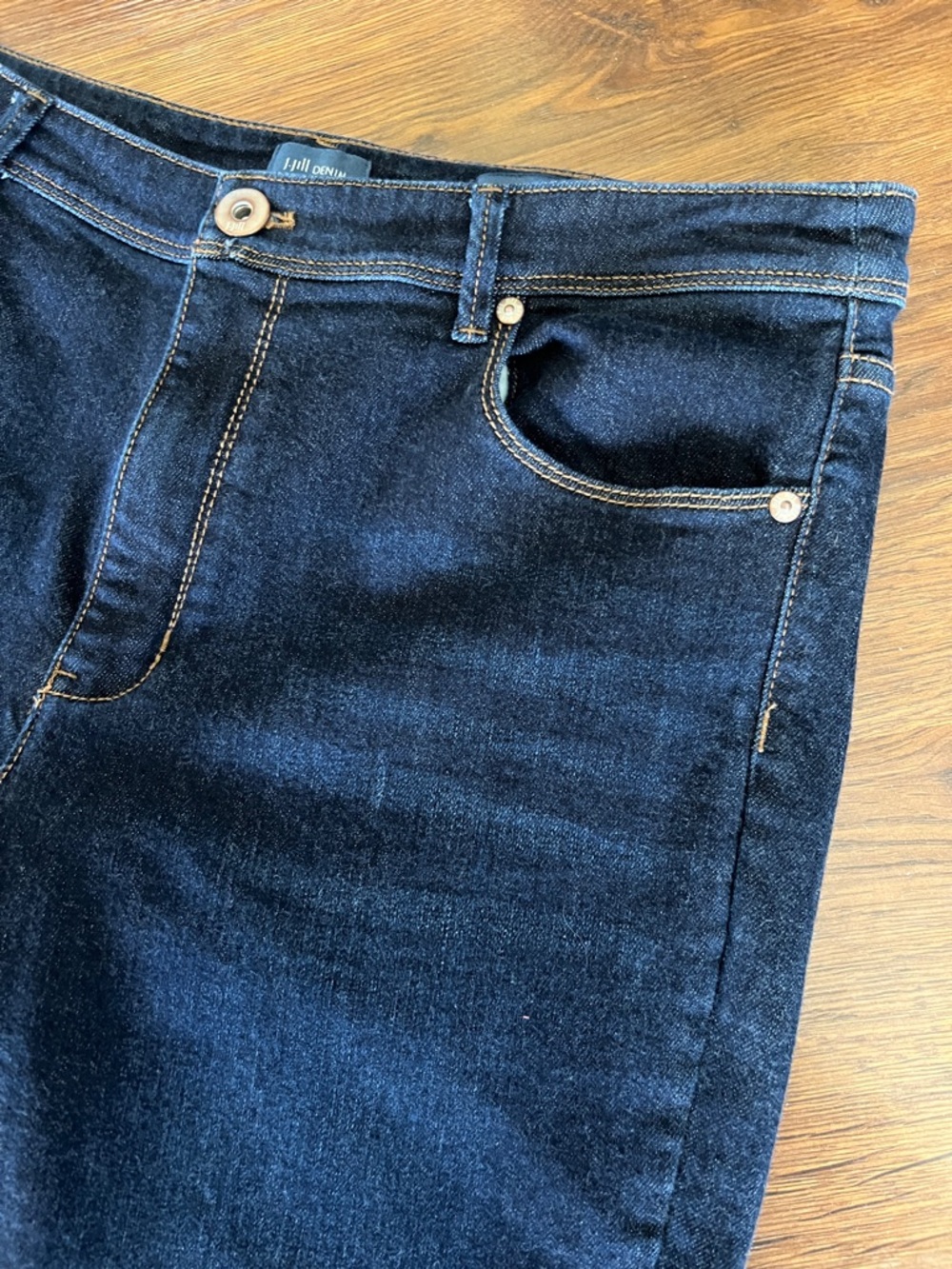 J Jill Denim High Rise Straight Leg Jeans Women 14P Petite Dark Wash Stretch - Picture 2 of 9